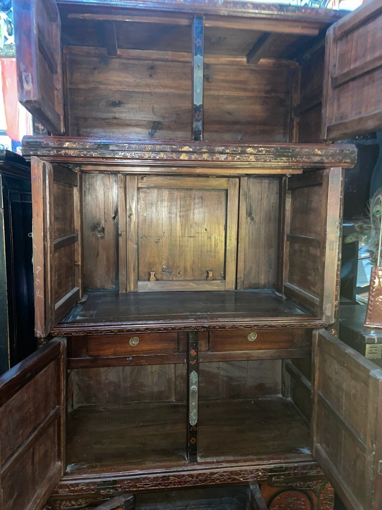 Antique 19th Century Chinese Wood Black Lacquer 3 Tiered Cabinet - 10