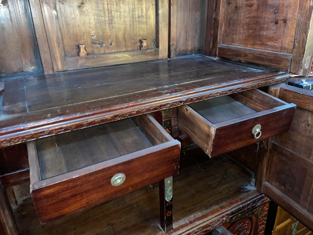 Antique 19th Century Chinese Wood Black Lacquer 3 Tiered Cabinet - 12