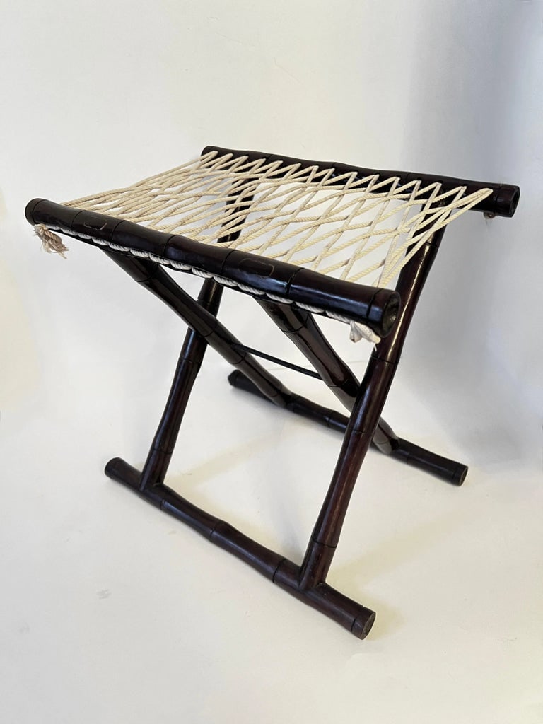 Asian Folding Fishermans Bamboo and Rope Stool - 3