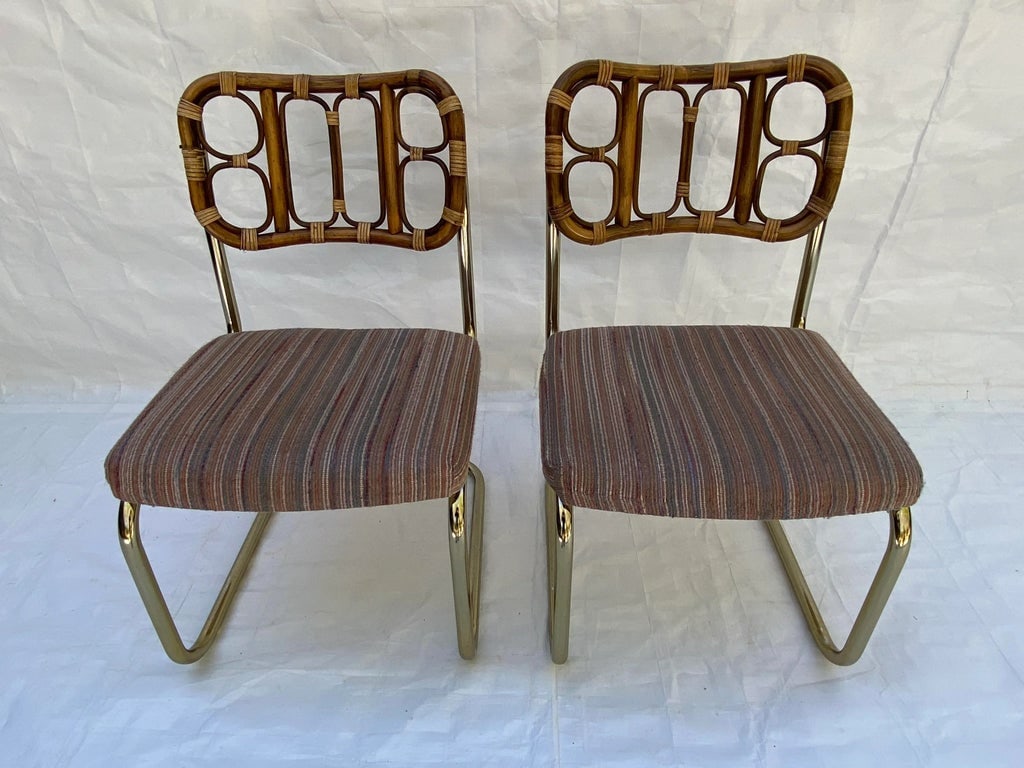 1980s Rattan and Brass Cantilever Chairs - a Pair - 2