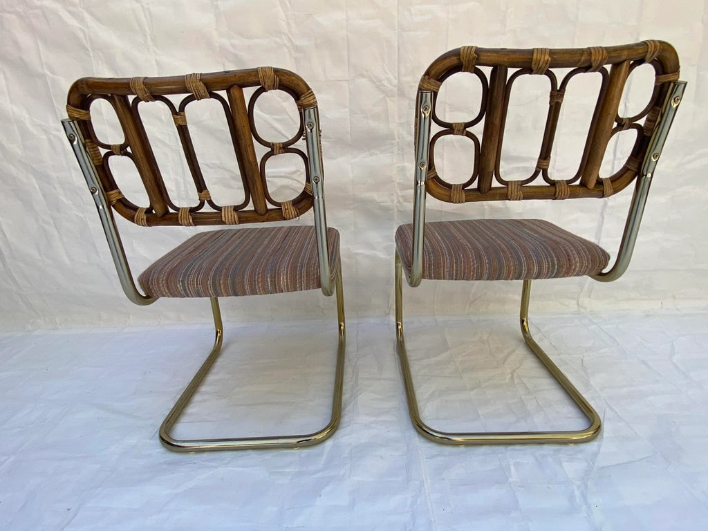1980s Rattan and Brass Cantilever Chairs - a Pair - 5