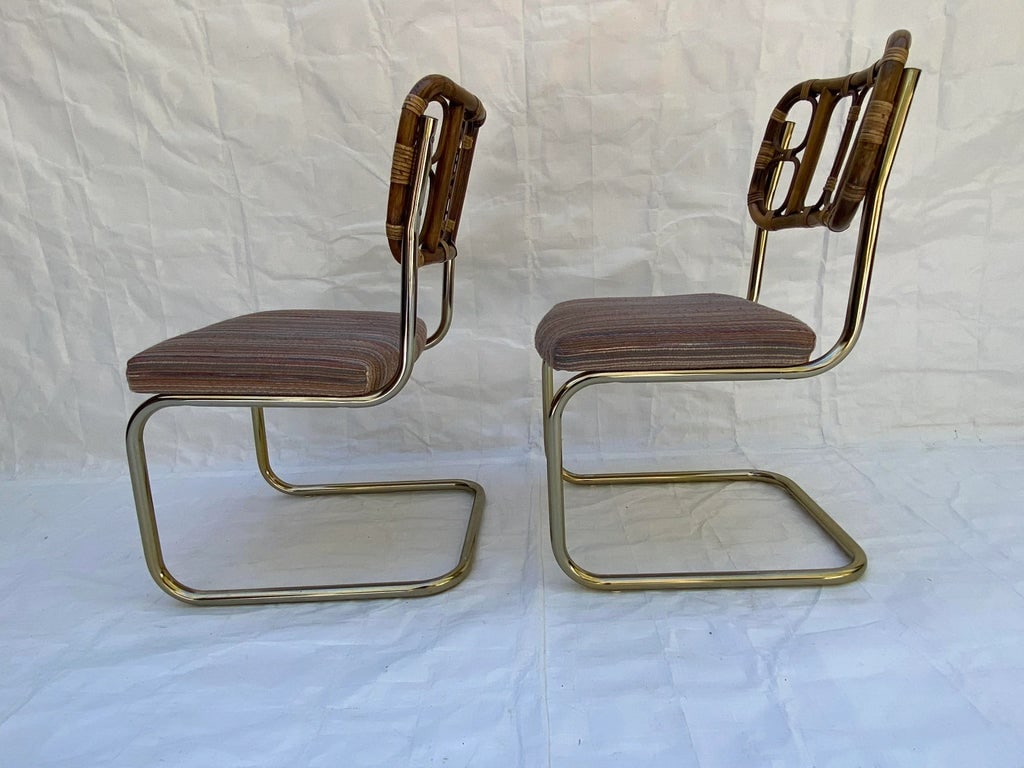 1980s Rattan and Brass Cantilever Chairs - a Pair - 6
