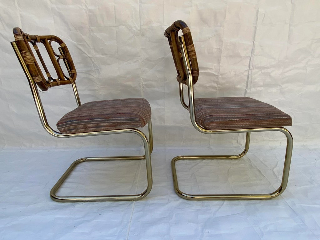 1980s Rattan and Brass Cantilever Chairs - a Pair - 7