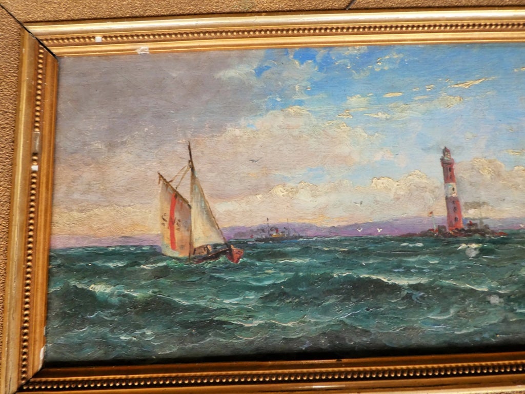 German Painting of Seascape In Gilded Antique Frame - 2