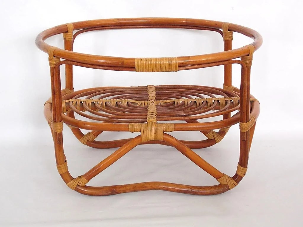 1970s Boho Chic Rattan Side Table - 2