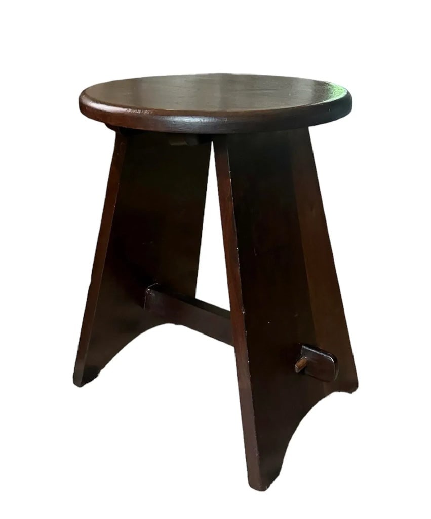 Antique Arts & Crafts / Mission Wood Splay Leg Stool With Mortise and Tenon Joinery, Circa 1915 - 2