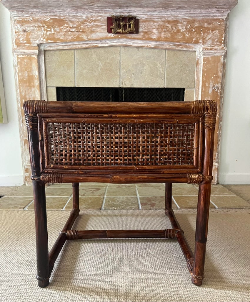 Mid Century Asian Side Table Bamboo With Cane - 7