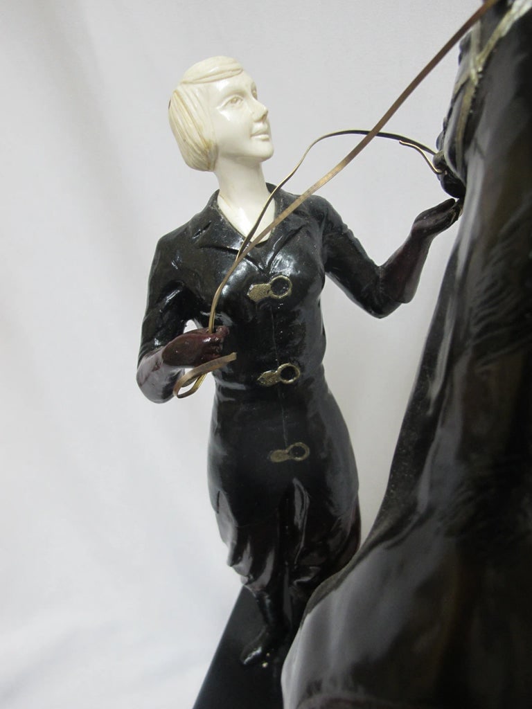 Signed Ferdinand Preiss Art Deco Bronze "Woman & Horse" Statue - 5