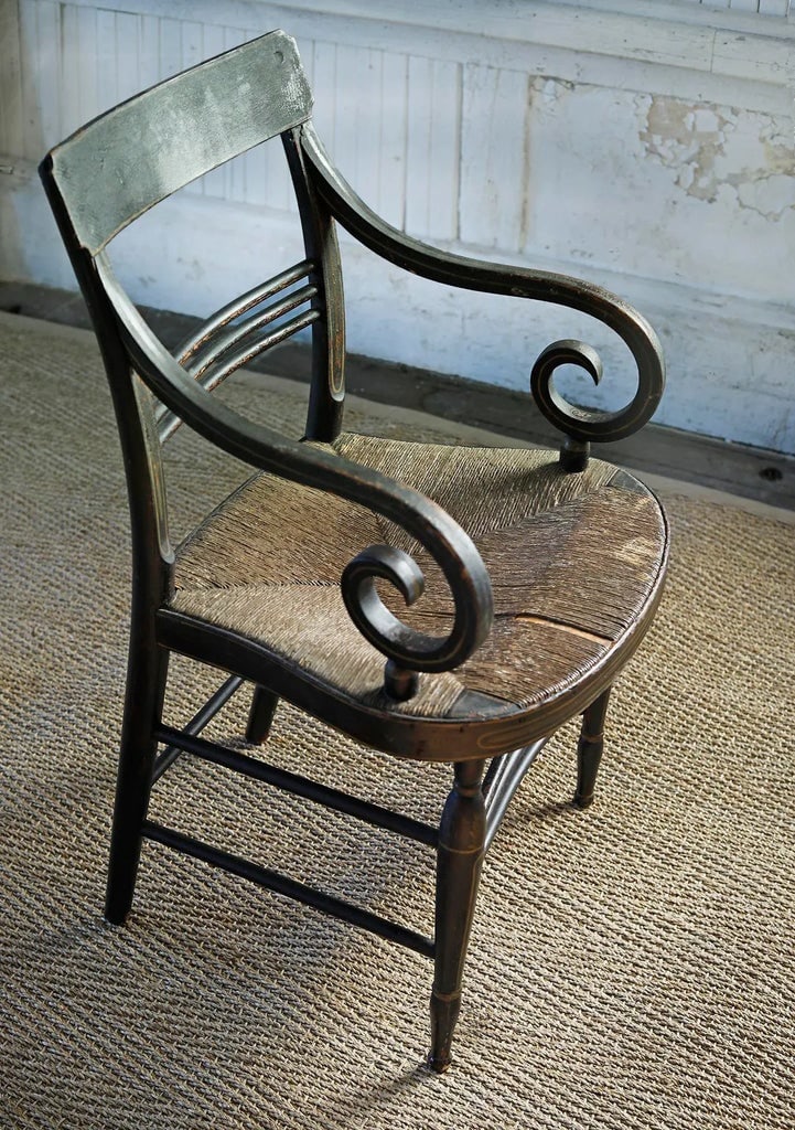 Fancy Armchair Antique With Rush Seat - 2
