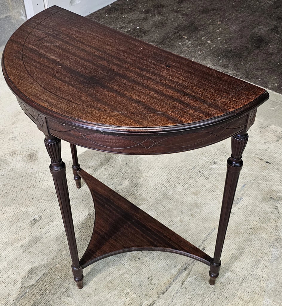 Early 20th Century Edwardian Mahogany Demilune Side Console Table - 6