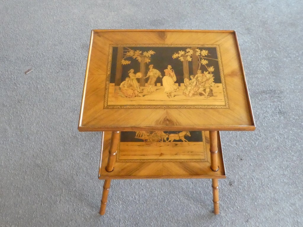 19th Century Italian Sorrento Inlaid 2 Tiered Faux Bamboo Occasional Table - 2