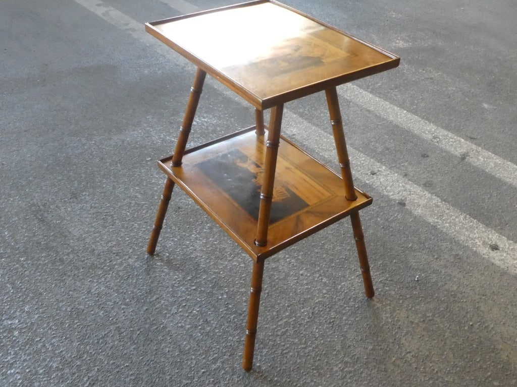 19th Century Italian Sorrento Inlaid 2 Tiered Faux Bamboo Occasional Table - 7