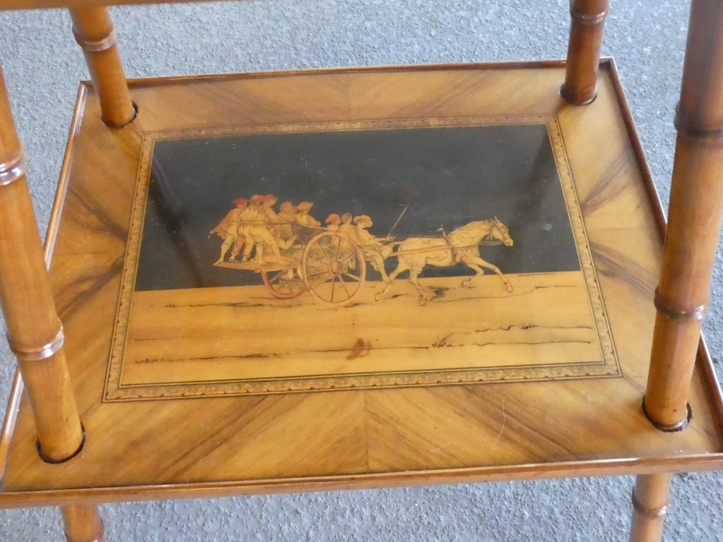 19th Century Italian Sorrento Inlaid 2 Tiered Faux Bamboo Occasional Table - 8