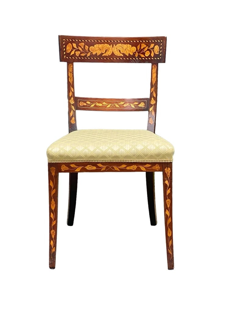 Antique Mahogany Side Chair With Floral Marquetry Inlay - 2