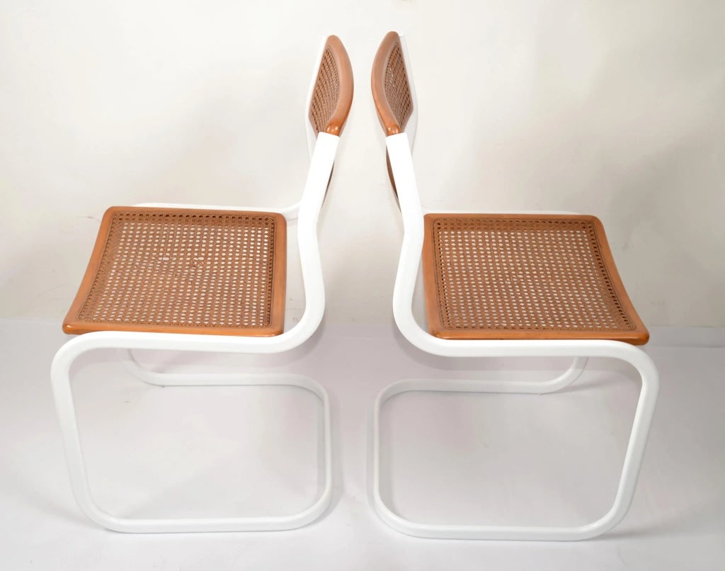 Pair of Mid-Century Modern Italian Marcel Breuer Cesca Style Side Chairs, 1980 - 2