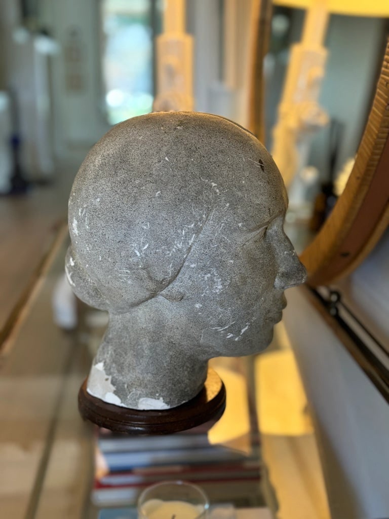 Vintage Realist Female Plaster Bust Sculpture on Wooden Stand - 7
