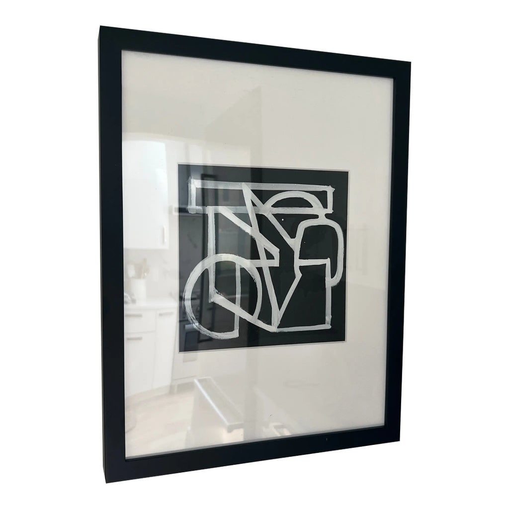 Newly Framed Vintage Midcentury Black and White Abstract Painting: Newly framed vintage midcentury black and white abstract painting. Original artwork. Unsigned Condition: Alterations: Original Condition Unaltered Imperfections: Some Imperfections Condition Notes: Ve