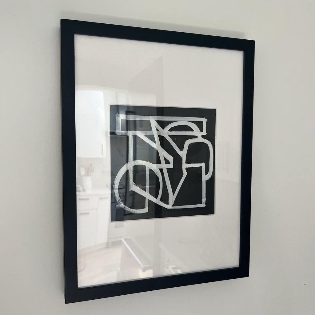 Newly Framed Vintage Midcentury Black and White Abstract Painting - 2