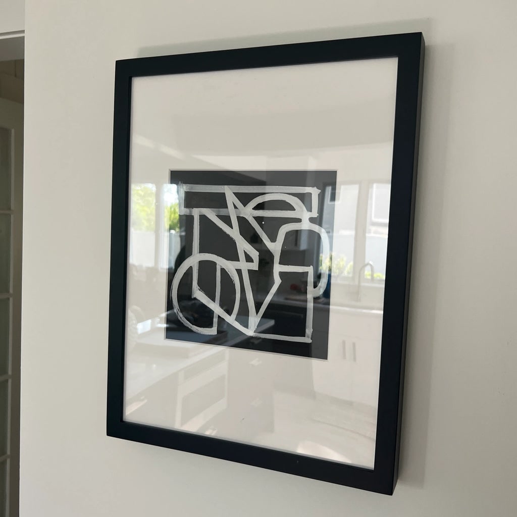 Newly Framed Vintage Midcentury Black and White Abstract Painting - 3