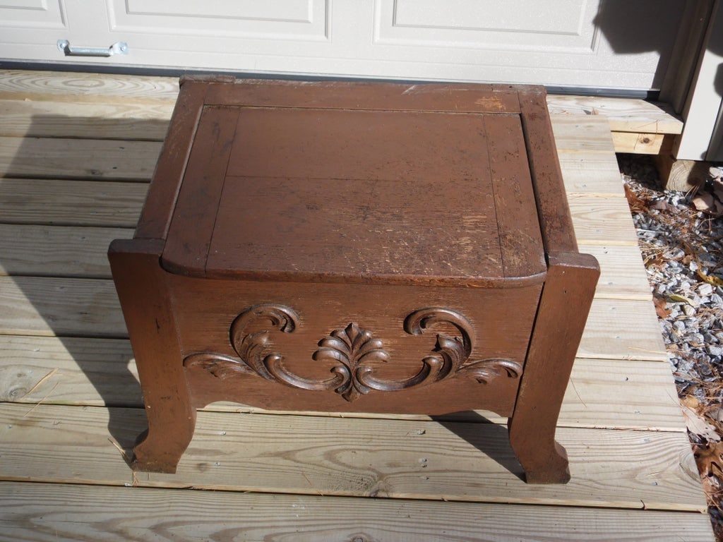 Antique Vintage Solid Oak Low Cabinet Lift Top Storage Entry Bench Hall Chair - 2