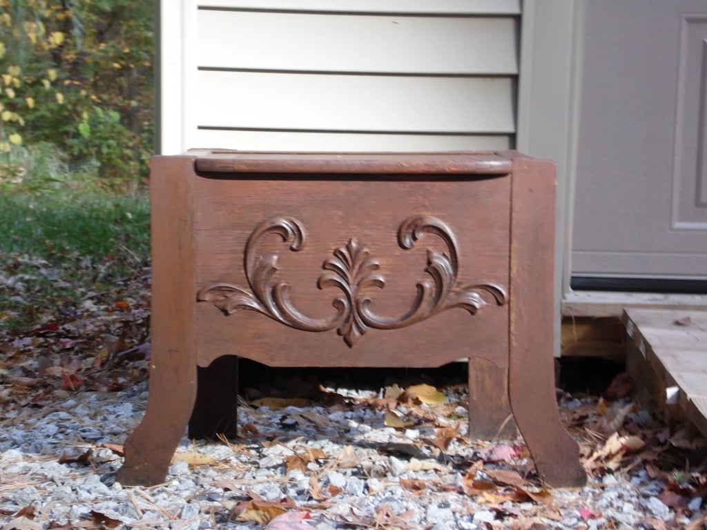 Antique Vintage Solid Oak Low Cabinet Lift Top Storage Entry Bench Hall Chair - 5
