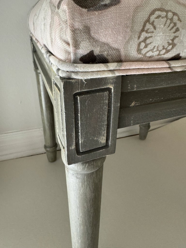 Upholstered Accent Vanity Stool Seat in Schumacher Bermuda Blossom Blush Fabric - 12