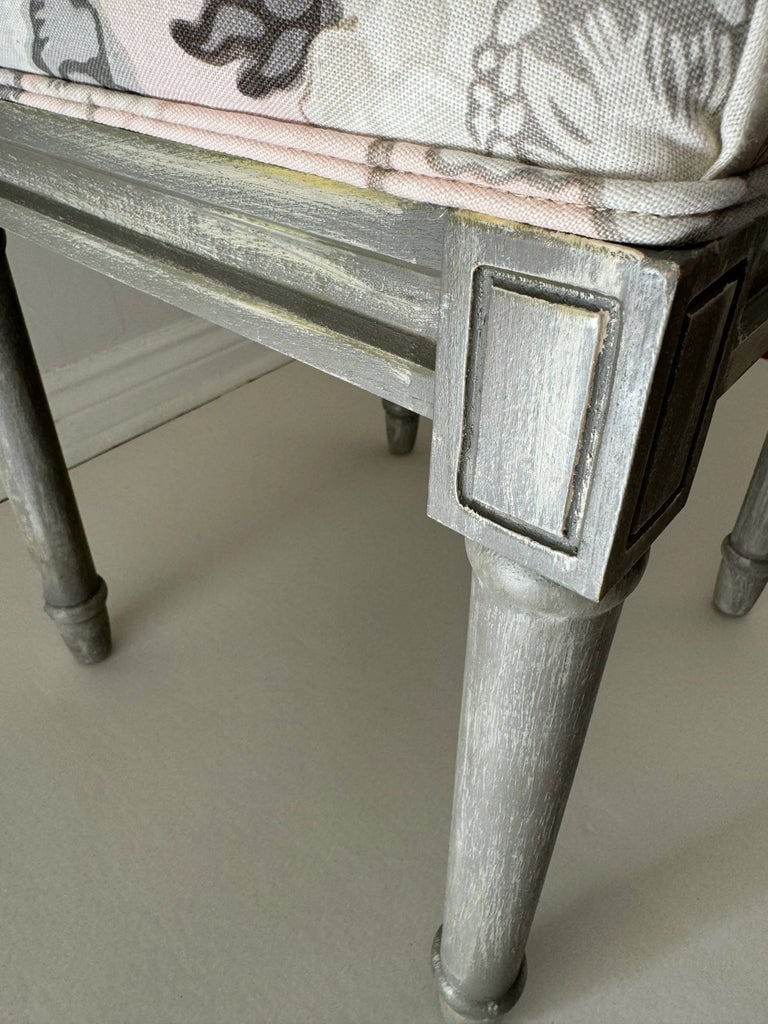 Upholstered Accent Vanity Stool Seat in Schumacher Bermuda Blossom Blush Fabric - 9