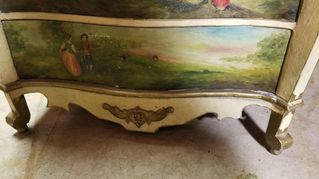 Victorian French Commode Scriban Writing Desk PAinting Couple - 4