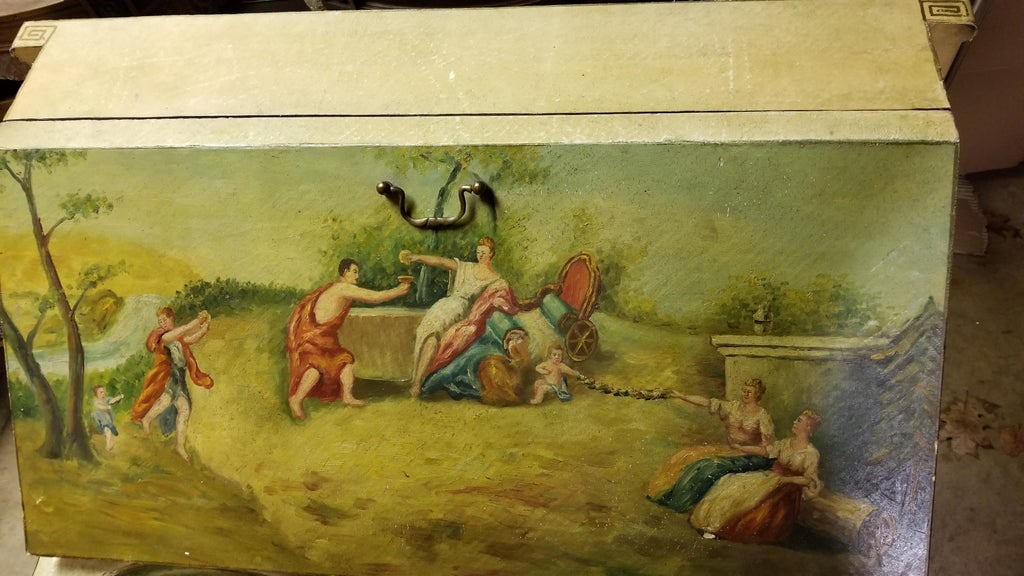 Victorian French Commode Scriban Writing Desk PAinting Couple - 8