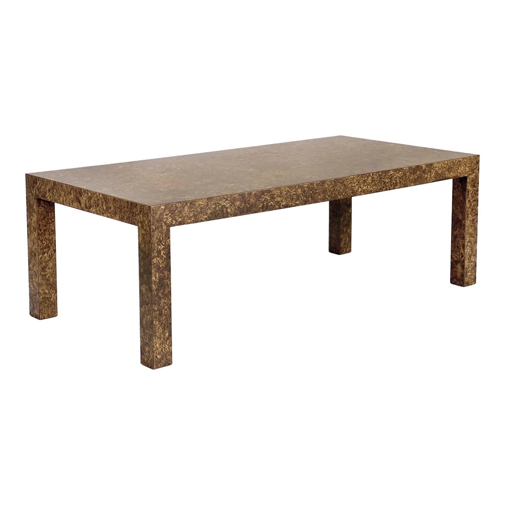 Vintage 1970s Faux Burl Laminate Formica Wood Parsons Coffee Table Milo Baughman Style: Vintage 1970s Parsons coffee table, in the manner of Milo Baughman. Features a dark brown faux burl formica over solid wood. Condition: Alterations: Original Condition Unaltered Imperfections: Some