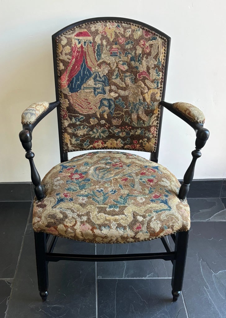 Antique Napoleon III Needlepoint Tapestry Ladies Fireside Chair - 2