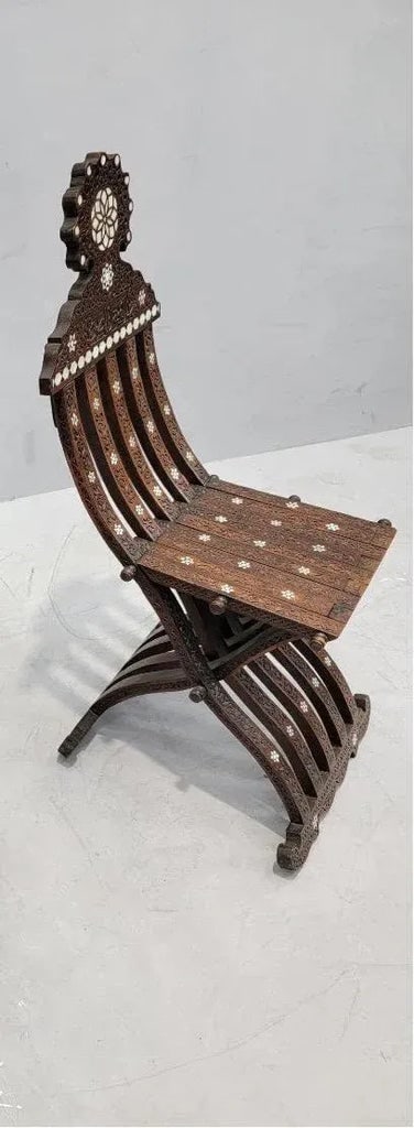 Antique Mother of Pearl Inlaid Folding Middle Eastern Chair - 2