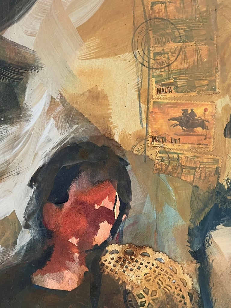 Vintage Mixed Media Painting of a Reclining Woman - 7