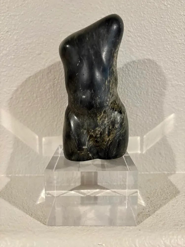 Hand-Carved Abstract Verde Marble Female Nude Torso Sculpture (7.25" High) - 7
