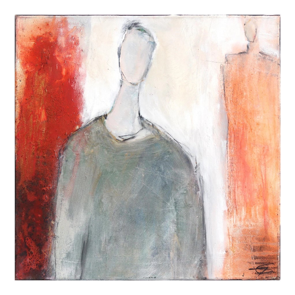 Figurative Abstract Artwork on Canvas "5835" Original Painting by Edith Konrad - Ready to Hang: Swiss artist Edith Konrad paints figurative abstract compositions with mixed media on canvas. She layers her expression of her emotional response to the subjects with dynamic textures and subtle patte