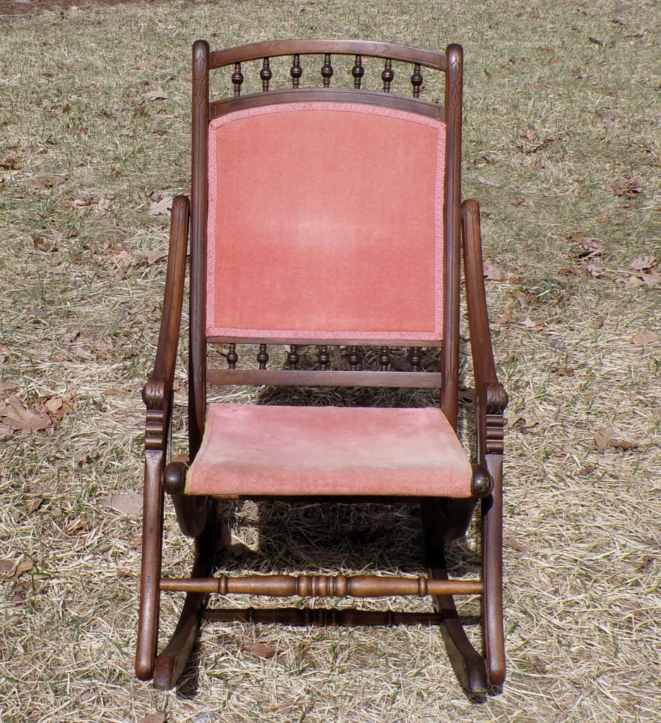 Antique Victorian Eastlake Campaign Folding Rocking Chair Rocker c.1880's - 2