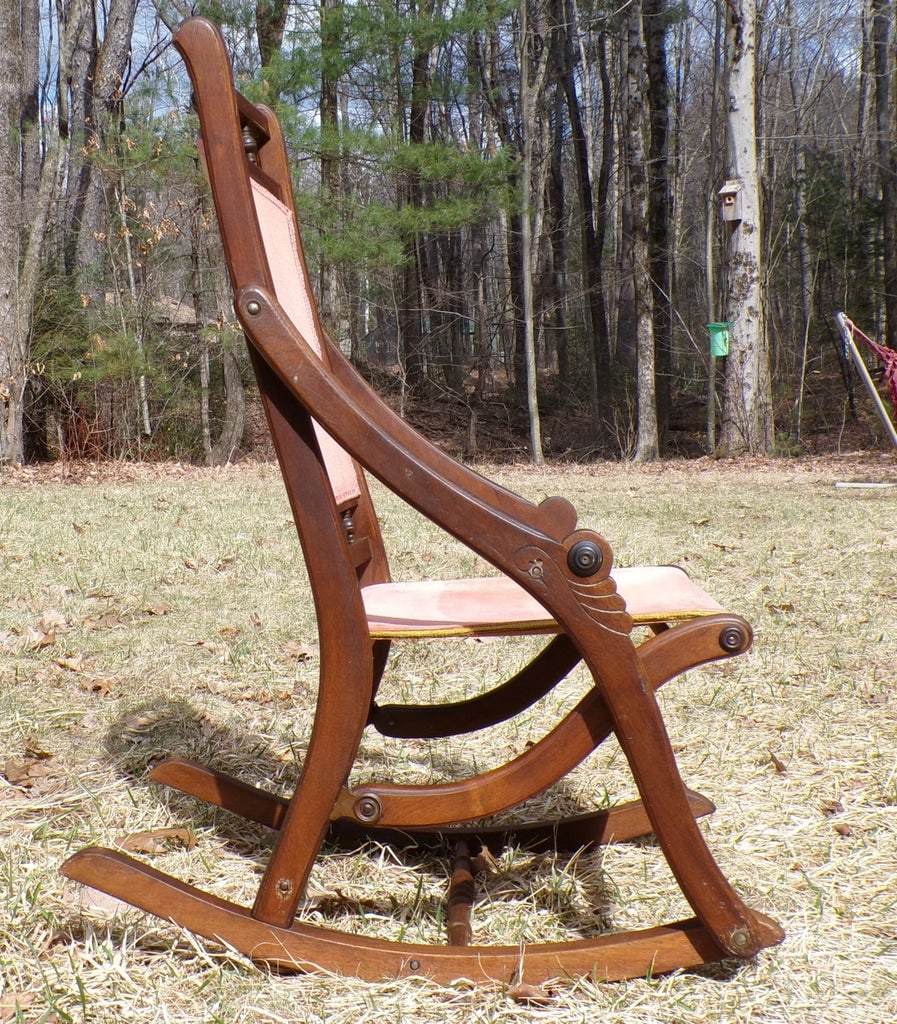 Antique Victorian Eastlake Campaign Folding Rocking Chair Rocker c.1880's - 5