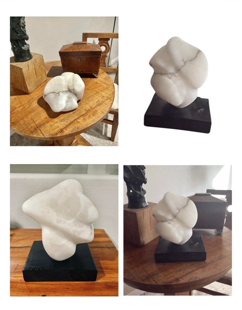 Mid-Century Modern Abstract Carrara Marble Sculpture (9.5" High) - 2