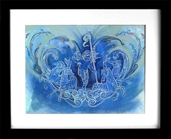 Blue and White, Sea Posse VI Cherub Original Watercolor Painting - 3