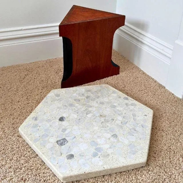 1960s Harvey Probber, Walnut & Terrazzo Hexagon Side Table - 4