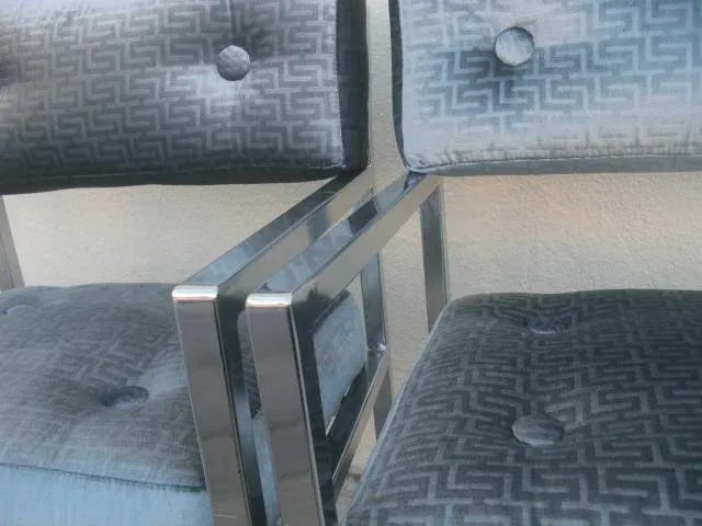 1970s Modern Chrome Armchairs in Greek Key Velvet Upholstery - a Pair - 12