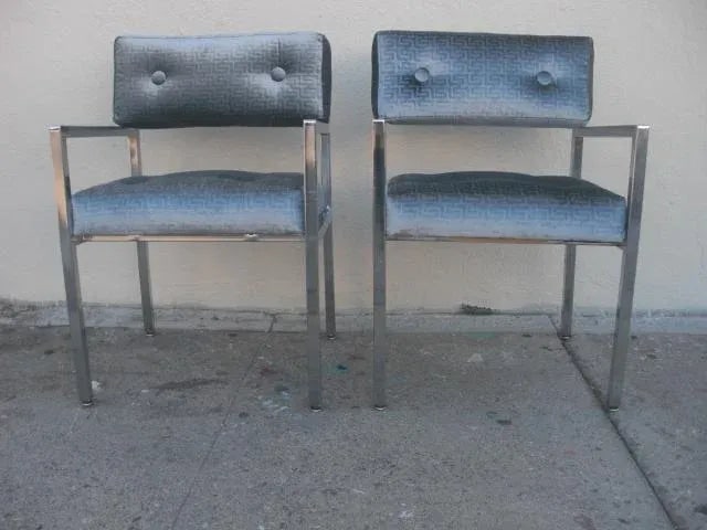 1970s Modern Chrome Armchairs in Greek Key Velvet Upholstery - a Pair - 2