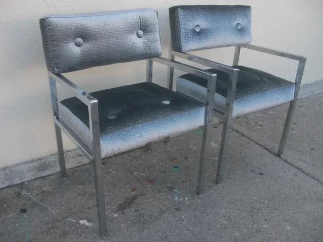 1970s Modern Chrome Armchairs in Greek Key Velvet Upholstery - a Pair - 3