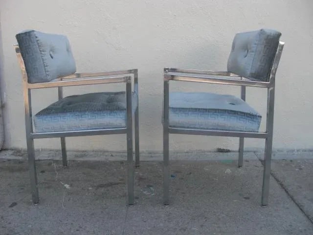 1970s Modern Chrome Armchairs in Greek Key Velvet Upholstery - a Pair - 4