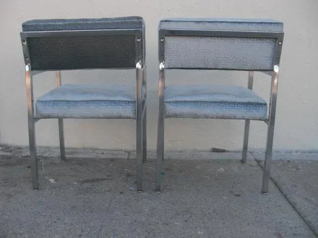 1970s Modern Chrome Armchairs in Greek Key Velvet Upholstery - a Pair - 6