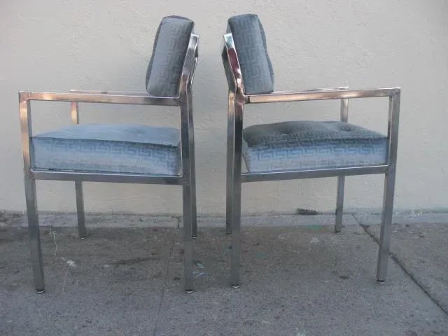1970s Modern Chrome Armchairs in Greek Key Velvet Upholstery - a Pair - 7
