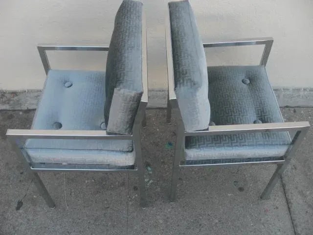 1970s Modern Chrome Armchairs in Greek Key Velvet Upholstery - a Pair - 8