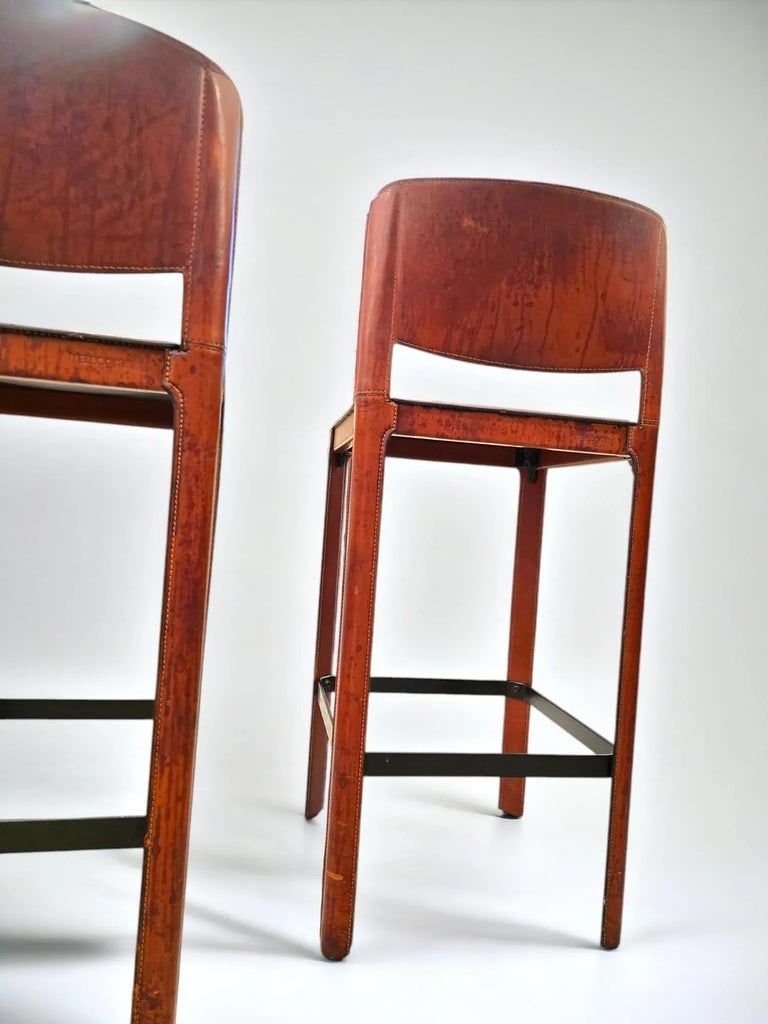 1980s Matteo Grassi Leather Bar Stools- a Pair - 4
