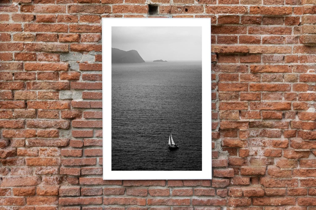 "Misty Sailboat Journey" Contemporary Nautical Seascape Black and White Giclee Print - 7