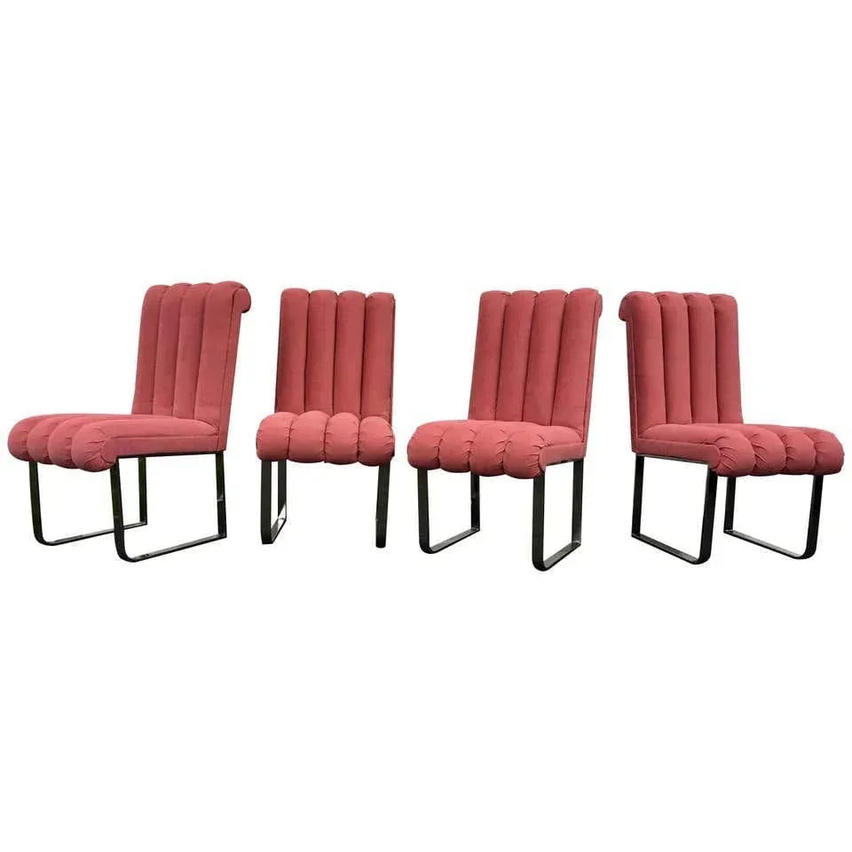 Modern Chrome and Pink Channel Back Dining Chairs, Design Institute America 1980 - 11